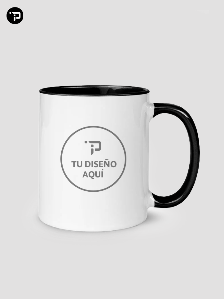 Taza mug personalizable de 11oz, blanco exterior con interior y asa de color negro, material cerámica, sublimado, Pixel Jar