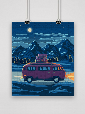 Rompecabezas piezas cuadradas ilustración Minivan